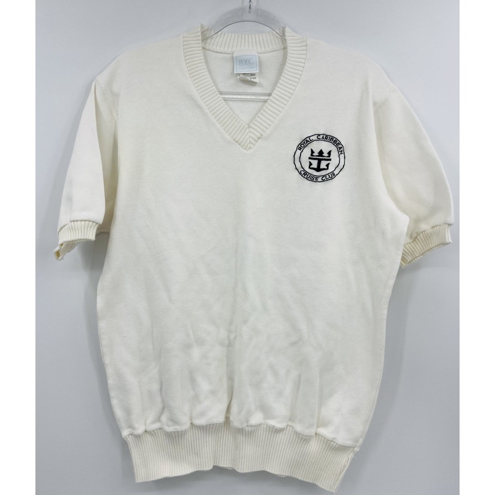 Vintage Royal Caribbean Cruise Club Sweater Short Sleeve V-Neck Large Cotton USA